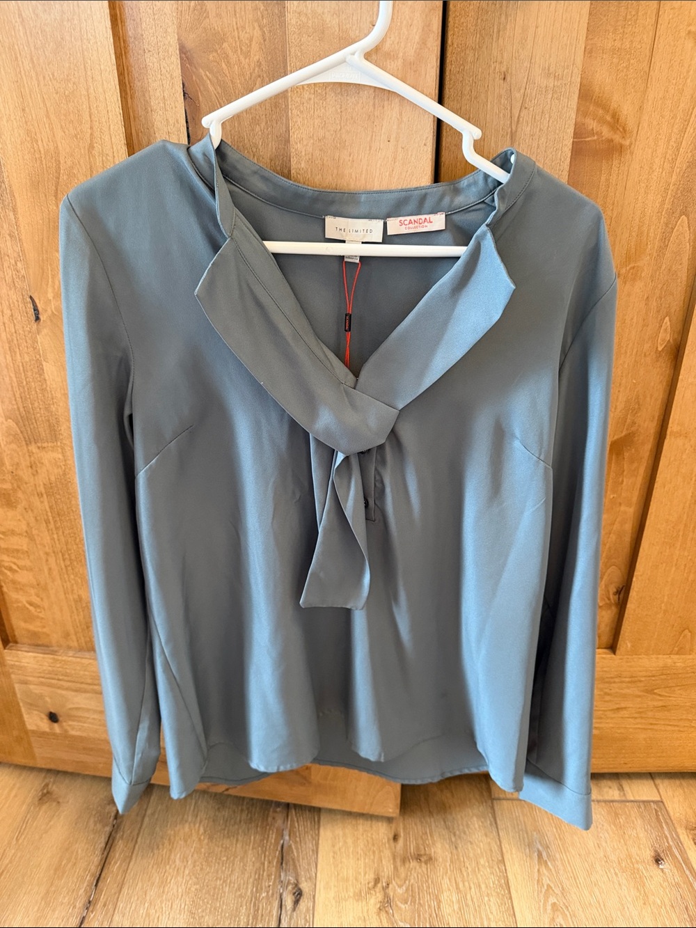 The Limited Steel Blue Tie-Neck Blouse